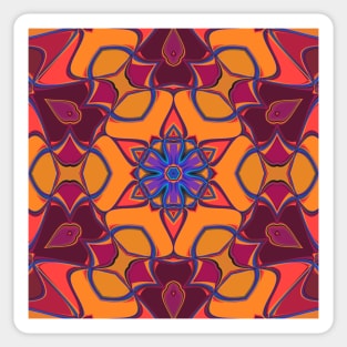 Cartoon Mandala Flower Orange Purple and Blue Sticker